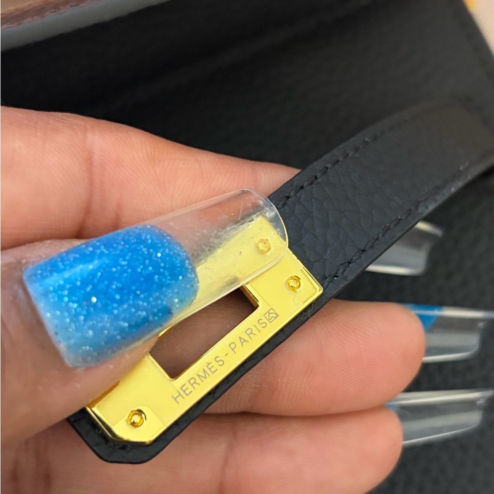 Black Leather Crossbody Clutch, Gold Hardware similar Kelly Wallet, not Hermes - Picture 7 of 11